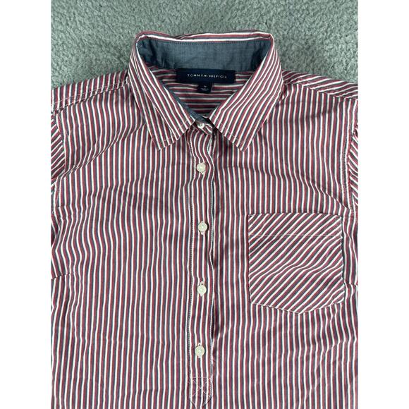 Tommy Hilfiger Shirt Womens Medium Red Button Up Striped Long Sleeve Business - Picture 2 of 10